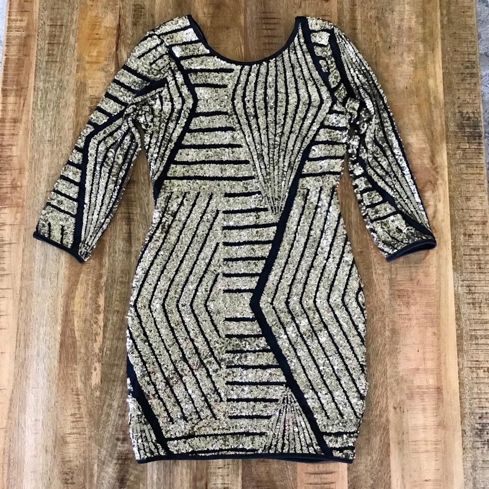 Gold and Black Sequin Mini Dress